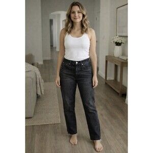 Madewell The Perfect Summer Black Denim Cotton Whisker Raw Hem Jean 26 X 27